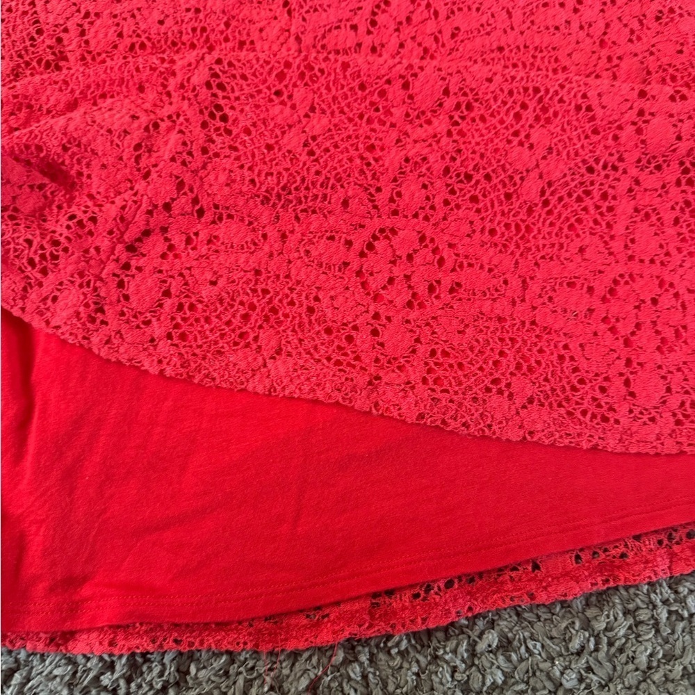 Free People Red Lace Sleeveless Sheath Dress Floral Overlay Mini Size M (Lined) - Picture 8 of 12